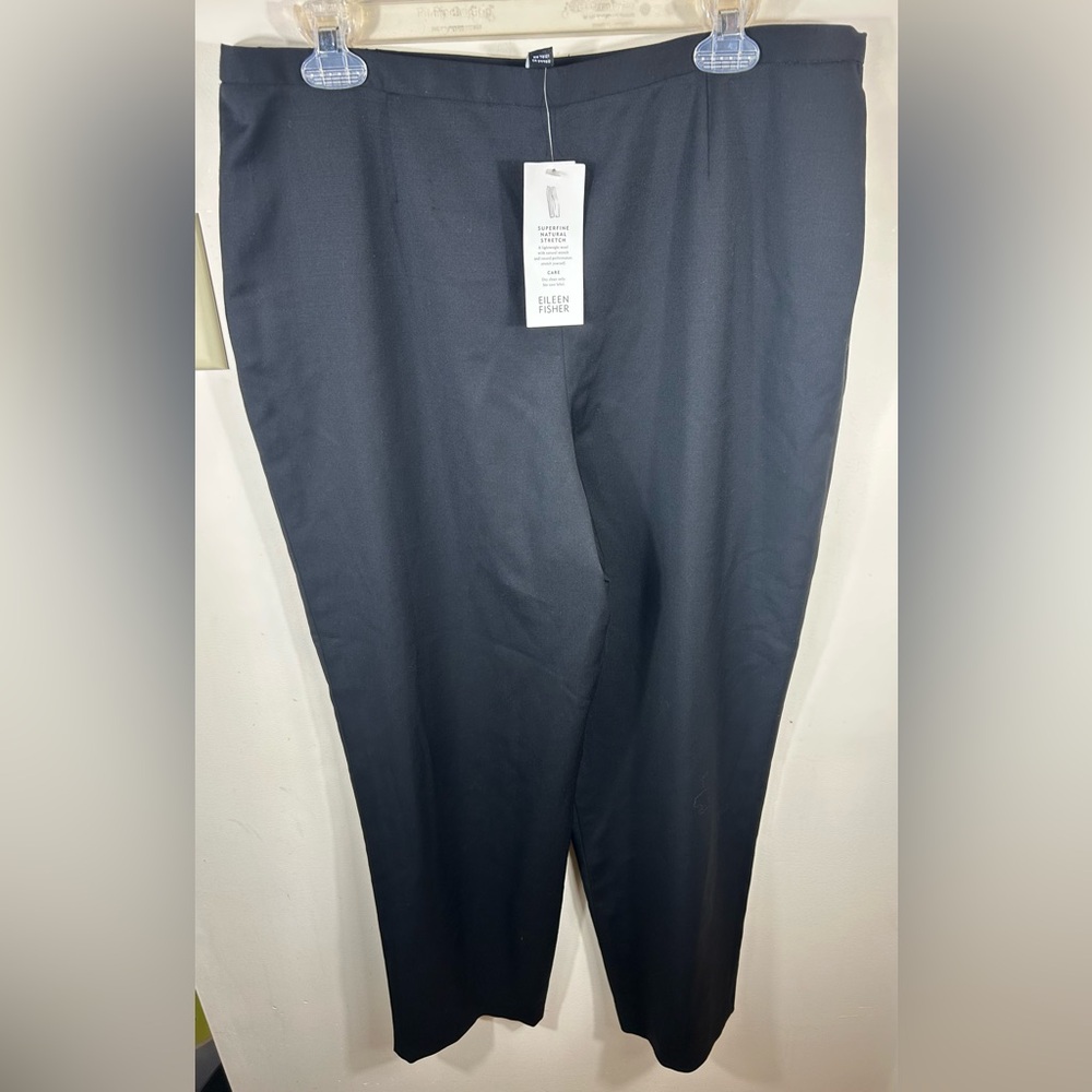 EILEEN FISHER Straight Ankle Pants Women’s L Black 100% WOOL Lightweight Stretch